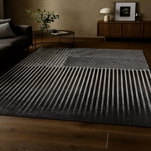 ARUGYTEI Alfombra, 80 x 150 cm, rayas de diseño geométrico moderno blanco y negro, alfombras para salón, salón, decoración del hogar, sofá