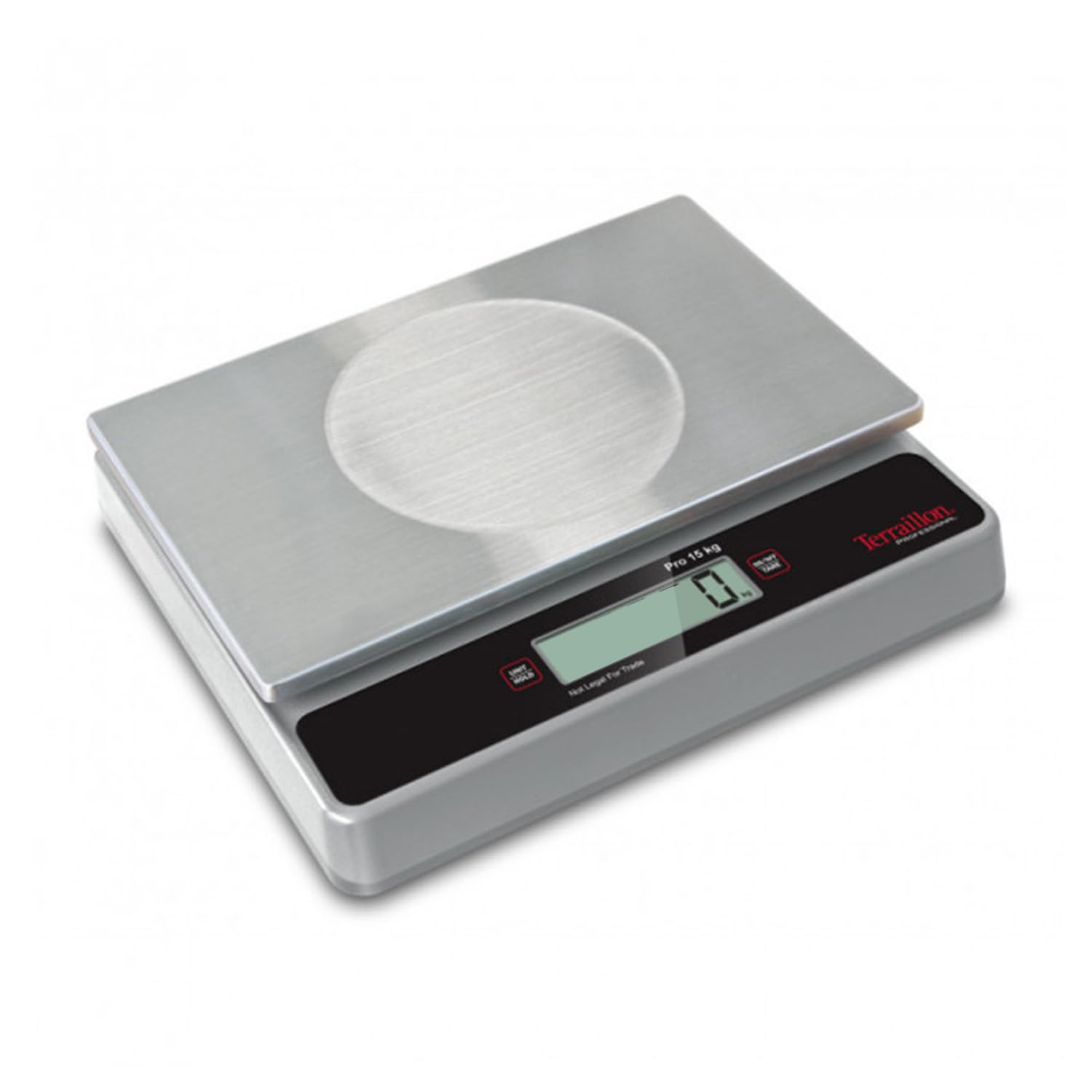 TERRAILLON - PRO 15 - Balance de cuisine électronique professionnelle, Large plateau Inox 29 x 18 cm, capacité 15 kg, graduation 5 g, norme IP54, Ecran LCD, Touches mécanique - Inox