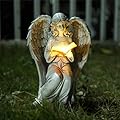Ovewios Angel Statue Outdoor Decor, Elegant Angel Garden Statues Reading Book with Solar LED Lights Yard Decorations Lawn Ornaments Figurines Resin Sculpture for Outside, Angel Gardening Gifts