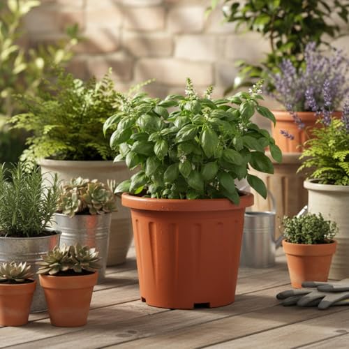 Image of 8 Inch Nursery Pots, 15 Packs Variety Plastic Pots with Drainage Hole, Plant Containers for Seedlings, Succulents, Transplanting (Red - Round)