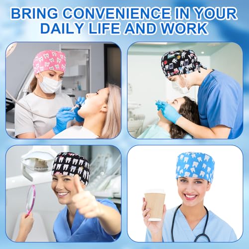 Image of Unittype 4 Pcs Nurse Caps for Women Nursing Working Caps with Button and Sweatband Adjustable Elastic Scrub Hats for Dentist