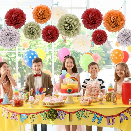 Image of BestoFun 16 PCS Fall Party Decorations Pumpkin Orange Sage Green Tissue Pom Poms Paper Flower Dots for Wedding Decorations Thanksgiving, Baby Shower, Autumn Harvest Party Supplies