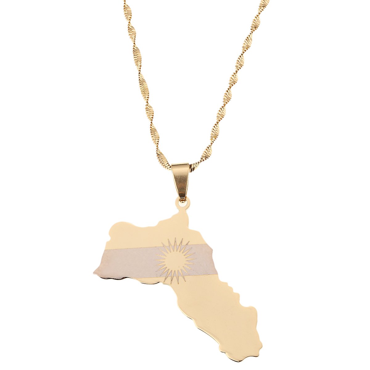 Stainless Steel Kurdistan Map Pendant Necklace - Kurdish Flag Map Jewelry, 50cm Chain, Larimar Color - View #3