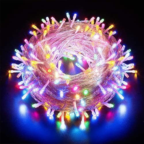 AURSTORE BASA Guirlande Lumineuse 8 Mode 10M 100 LED, Décoration Romantique pour Sapin de Noël Mariage Fête ,Guirlande Intérieure (Fil transparent, multicouleur)