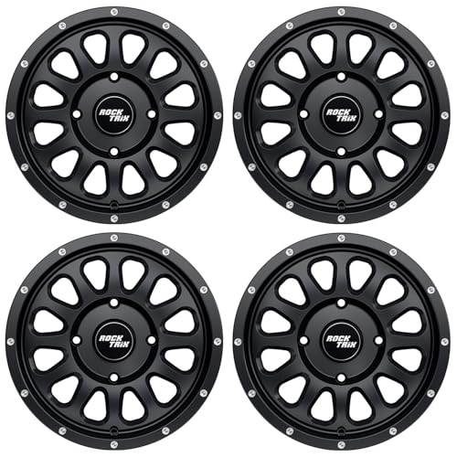 Image of RockTrix RT111 14in ATV Wheels Rims 14x7 Matte Black, 4x156 Bolt Pattern, 5+2 offset, Compatible with Polaris Sportsman RZR Ranger - 4 /156 (Set of 4)