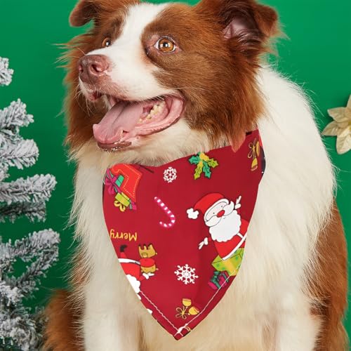WUSJCOF 2 Stück Weihnachten Hund Halstuch, Bandana Schal Dreieck Lätzchen, Kopftücher für Weihnachts Haustier Kostüm Zubehör, Hundehalstuch Bandanas für Kleine Mittelgroße Welpen Katzen (Rot Grün)