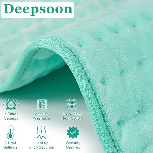 Image of Deepsoon Heating Pad,Electric Heating Pads for Back,Neck,Abdomen,Moist Heating Pad for Shoulder,Knee,Arms,Legs,Dry /Moist Heat & Auto Shut Off,Christmas Gifts for Men and Women,Light Green,33x17 Inch