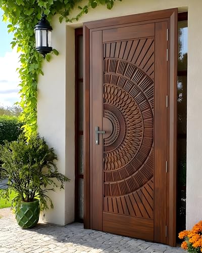 Image of Sagwan Wooden Fancy Gate for Your Home Front Door with Unique and Modern Design Hand Carved Size Lx81-Wx39 Inch Thickness 1.5 in.