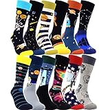 HSELL Mens Funny Space Pattern Dress Socks Crazy Universe Exploration Galaxies Design Cotton Socks Novelty Gifts for Men (12 Pairs - Outer Space Assorted)