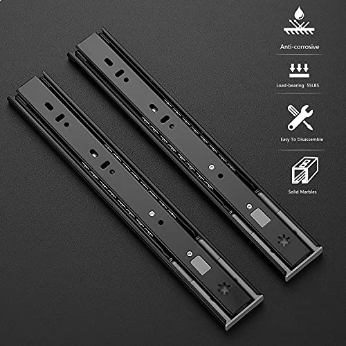 Image of Ravinte 12 Inch Soft Close Drawer Slides 1 Pairs 2 Pack Black Full Extension Ball Bearing Drawer Glide Side Mount