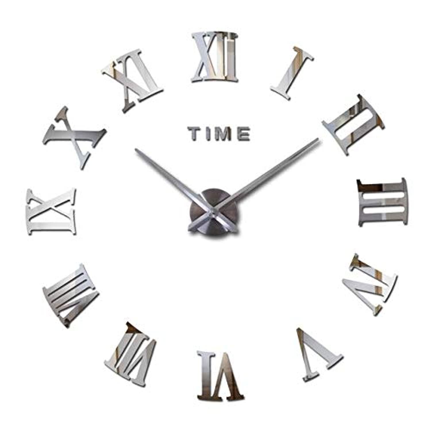 COOLBABY Stylish Large DIY Quartz 3D Roman Number Wall Clock Acrylic Sticker - Silver
