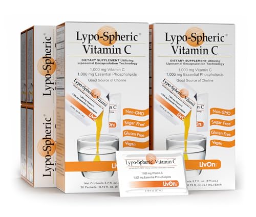 Lypo–Spheric Vitamin C - 6 Cartons (180 Packets) – 1,000 mg Vitamin C & 1,000 mg Essential Phospholipids Per Packet – Liposome Encapsulated for Improved Absorption – 100% Non–GMO