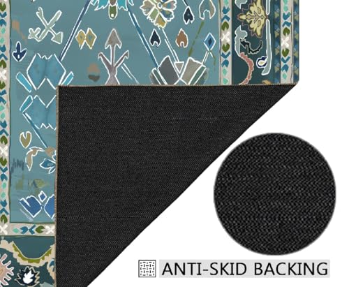 Image of Soft & Durable Floor Carpet | Premium Cotton Carpet for Living Room, Bedroom & Home Decor | Multi-Printed Modern Area Carpet (3x5ft.) (Aqua)