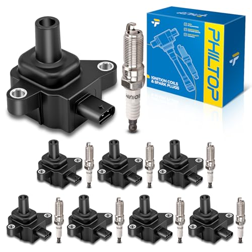 Image of PHILTOP Ignition Coil Pack and Iridium Spark Plugs Fits for Ford 2018-2020 F-150 5.0L, Ford 2020 2023 Mustang 5.0L, 8PCS UF869