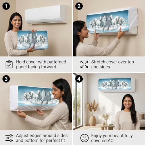 Image of Split AC Cover 1 ton, 1.5 ton to 2 Ton |Designer Digital Print Indoor AC Dust Cover | Stretchable Lycra Fabric | 38x12x9 Inch | Washable Polyester AC Indoor Unit Cover | Dust Dirt Resistant