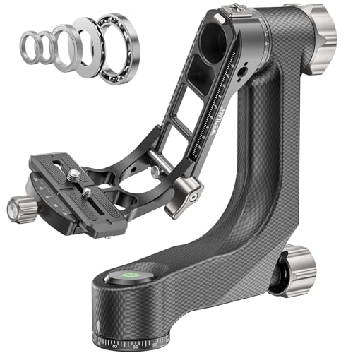 WEYLLAN PH9 Carbon Gimbal Tripod Head Professional Heavy Duty Gimbal Stabilizer for Camera with 1/4 and 3/8 Arca Swiss Release Plate for Telephoto Lenses & Wildlife Photography Load 44lbs/20kg