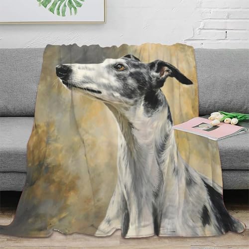 NAOFEKUID Elégant Lévrier 3D Imprimé Plaid Microfibre Canapé Déco Maison Lévrier Couverture Chaude Adultes Adolescents 50x60(127x152cm)