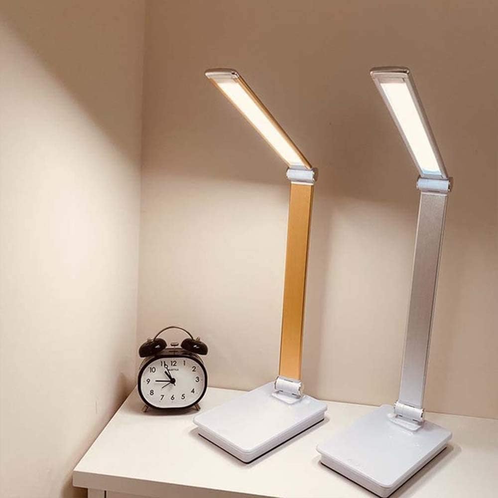 Bracket Light Desk Lamp Led Eye-Caring USB Stepless Plug-in Portable Table Lamps Stepless Dimmer Touch Control Bedside Light for Study, Reading, Office and Bedroom,Silver Stainless Steel Bracket