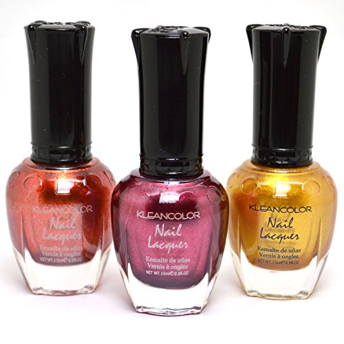 3 Kleancolor Nail Polish Metallic Orange Red Yellow Dark Color Lacquer 3SET52 + FREE EARRING