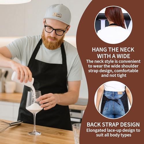 XdealCozyxc 2 PCS Black Apron with Pockets for Men Women Kitchen Cooking, Adjustable Catering Aprons - Cosy Home Interiors XdealCozyxc 2 PCS Black Apron with Pockets for Men Women Kitchen Cooking, Adjustable Catering Aprons - Image 4