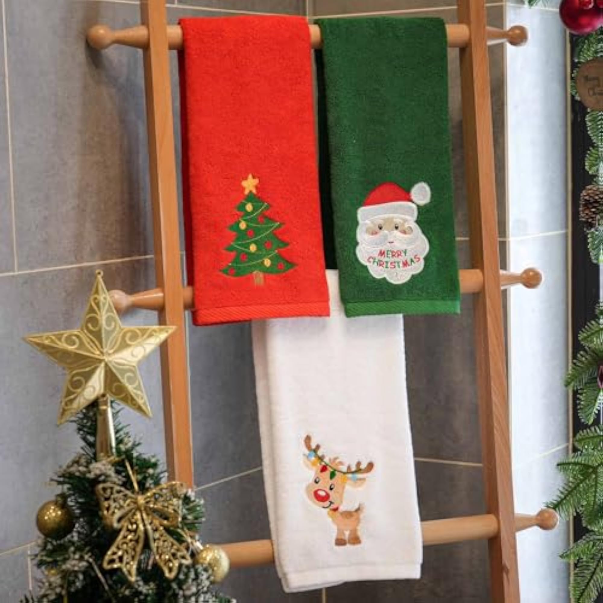 Christmas Hand Towels, 100% Cotton Embroidered