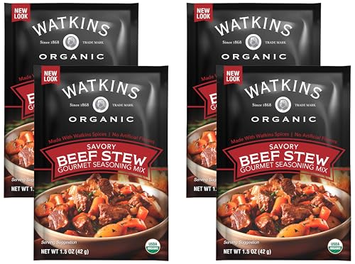 Image of Watkins Organic Gourmet Seasoning Mix, Beef Stew, 1.5 Oz. Pouch, 1 Count (Pack of 4)
