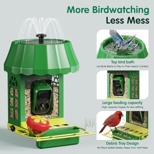 Image of Avinory Smart Metal Bird Feeder with Camera 2.5K HD, Solar Powered AI Bird Identifier 10000+ Species, Wireless,Live Stream&Color Night Vision,Squirrel Proof for Outdoor Birds Watching Gift, 32GB Card