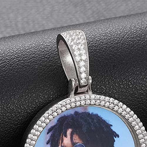 Custom 925 Sterling Silver Picture Necklace Personalized Photo Pendant Iced Out Round Gold Silver Memory Customized Picture Chains For Men Women3
