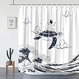 YNKHTEW Japanese Sea Waves Shower Curtain Funny Astronaut Turtle Ocean Animal Bathroom Bathtub Decor