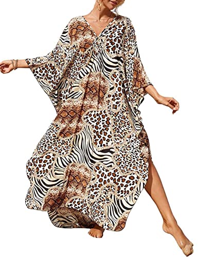 Bsubseach Vestiti Caftano Coprire per Costumi Da Bagno Donne Plus Size Animal Print Caftano Resort Dress, Macchie D-zebra, Taglia Unica