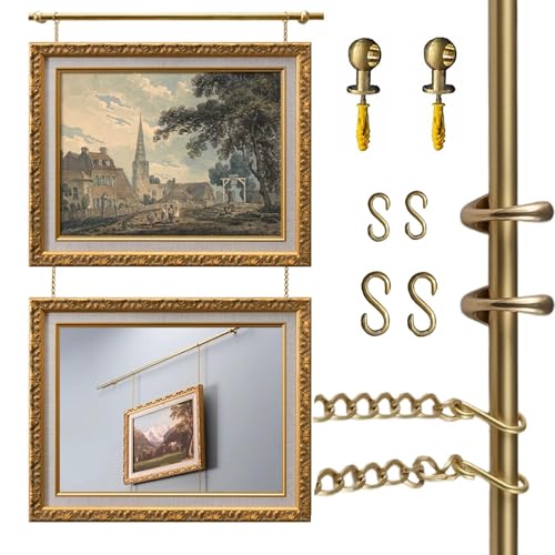 Sistema de riel para colgar fotos, galería de arte, kit para colgar fotos con cadenas, ganchos de metal para decoración de pared, barra de exhibición de fotos para interiores (130 cm)