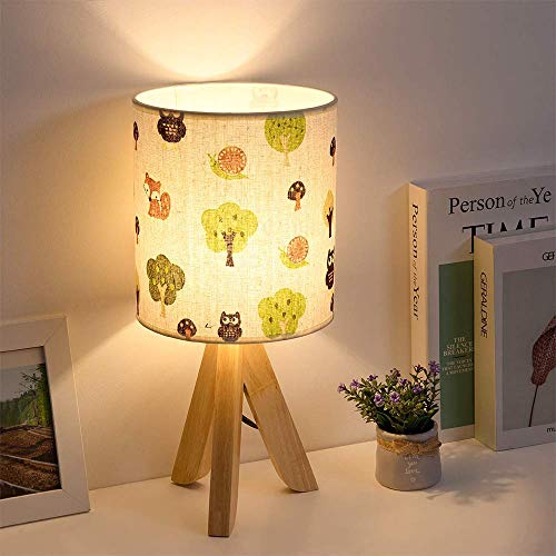 Haitral Tripod Table Lamp - Wooden Nightstand Lamp With Fabric Shade #TOP1