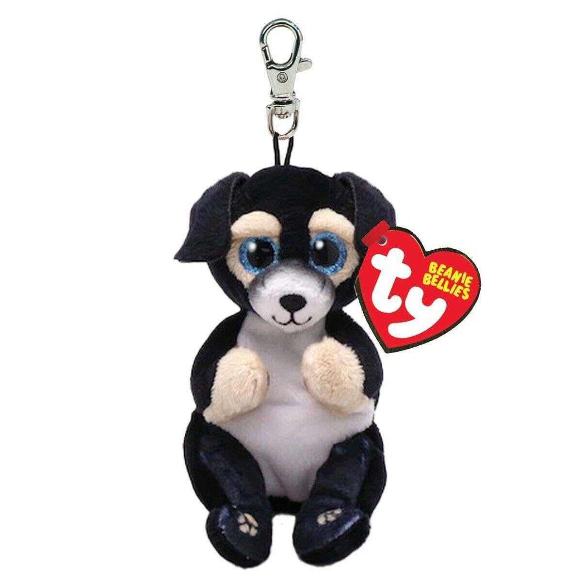 Beanie Bellies Clips T43113 Plush Key Holder, Ranger The Dog with Blue Eyes Glitter, Plush Animals with Soft Belly 12 cm