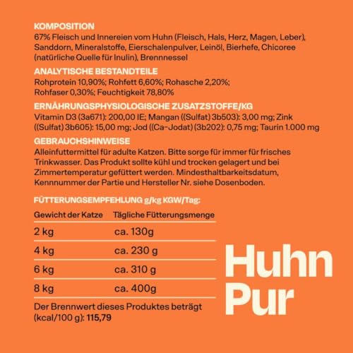 The Better Cat - Getreidefreies Nassfutter mit extra hohem Fleischanteil - Premium Katzenfutter ohne Getreide und ohne Zucker (200g, Huhn)