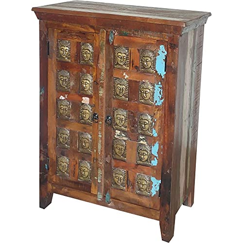 - Credenza Indiana in Legno di Recupero e Buddha in ottone-77x104x40-JARX-41B