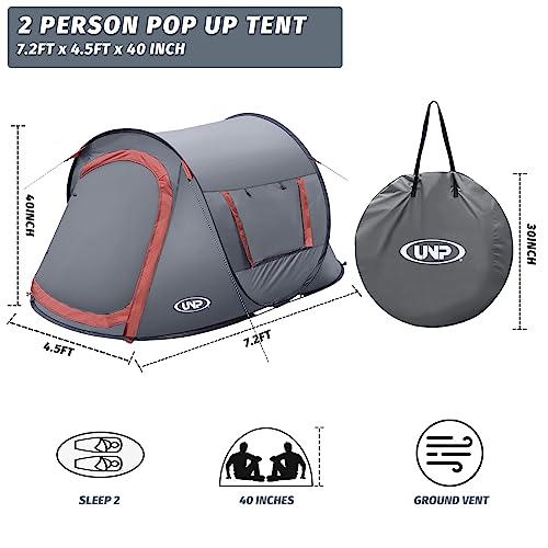 Image of Pop-up Tent,2 Person Camping Tent,Instant Portable Beach Tent,Easy Pop Up Shade Tents 2 Doors for Camping Hiking & Traveling with Carrying Bag
