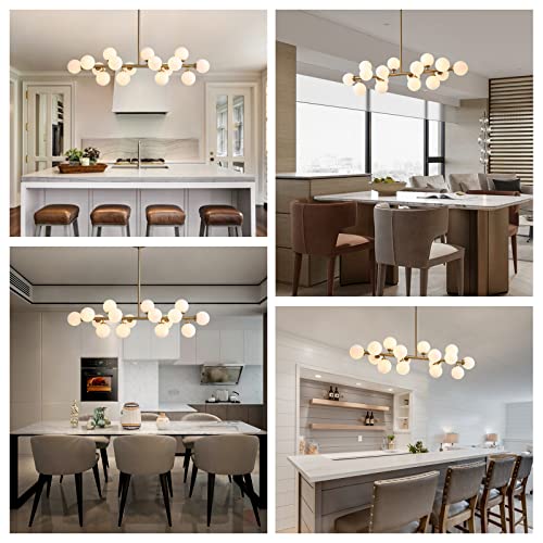 Crossio Post-Modern Gold Chandelier Rectangle Pendant Ceiling Light Fixture For Kitchen Island Dining Room Over Table (Milky White Lampshade) #TOP1