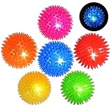 6-Pack 3.5” LED Light-Up Squeaky Dog Toy Balls ,Durable Interactive Glow Fetch Toys for Aggressive Chewers,BPA Free Non-Toxic, Spiky Puppy Chew Balls