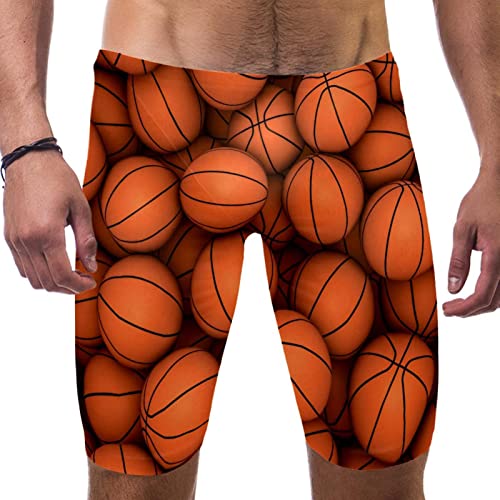 Traje de natación de competición para hombres con diseño de baloncesto y resistencia de pierna