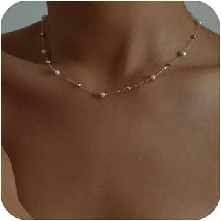 18K Gold Plated Pearl Necklaces for Women,Dainty Small Simple Choker Bead Necklaces for Women Handmade Pearl Jewelry Bridesmaid Gifts Style