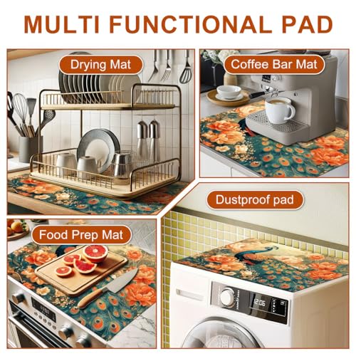 Image of HOMETITUTE Peacock Stove Top Cover 28x20 Diatomite Heat Resistant Mat