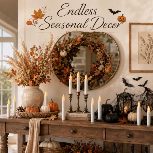 Image of Lezonic 12 Pack Flameless Taper Candles Battery Operated Candlesticks Flickering LED Fake with Dripping for Halloween Christmas, 6 Inch White Wedding Mantel Fall Church Vigil Decor by Touch, No Remote