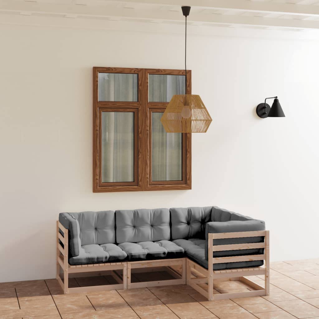 vidaXL Juego de Muebles de Jardín 4 Piezas y Cojines Mobiliario Exterior Patio Terraza Hogar Sofá Silla Mesa Asiento Suave Madera Pino Maciza