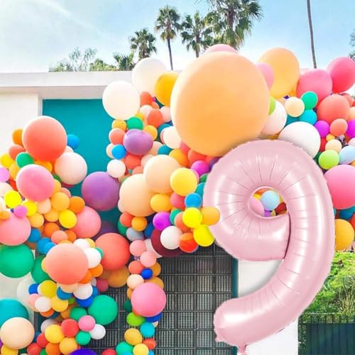 Image of TONIFUL 40 Inch Pastel Pink Number Balloon Balloon Big Pink Digital Balloon for Girl's Birthday Party Wedding Bridal Shower Engagement Anniversary Photo Shoot Supplies(Number 9)