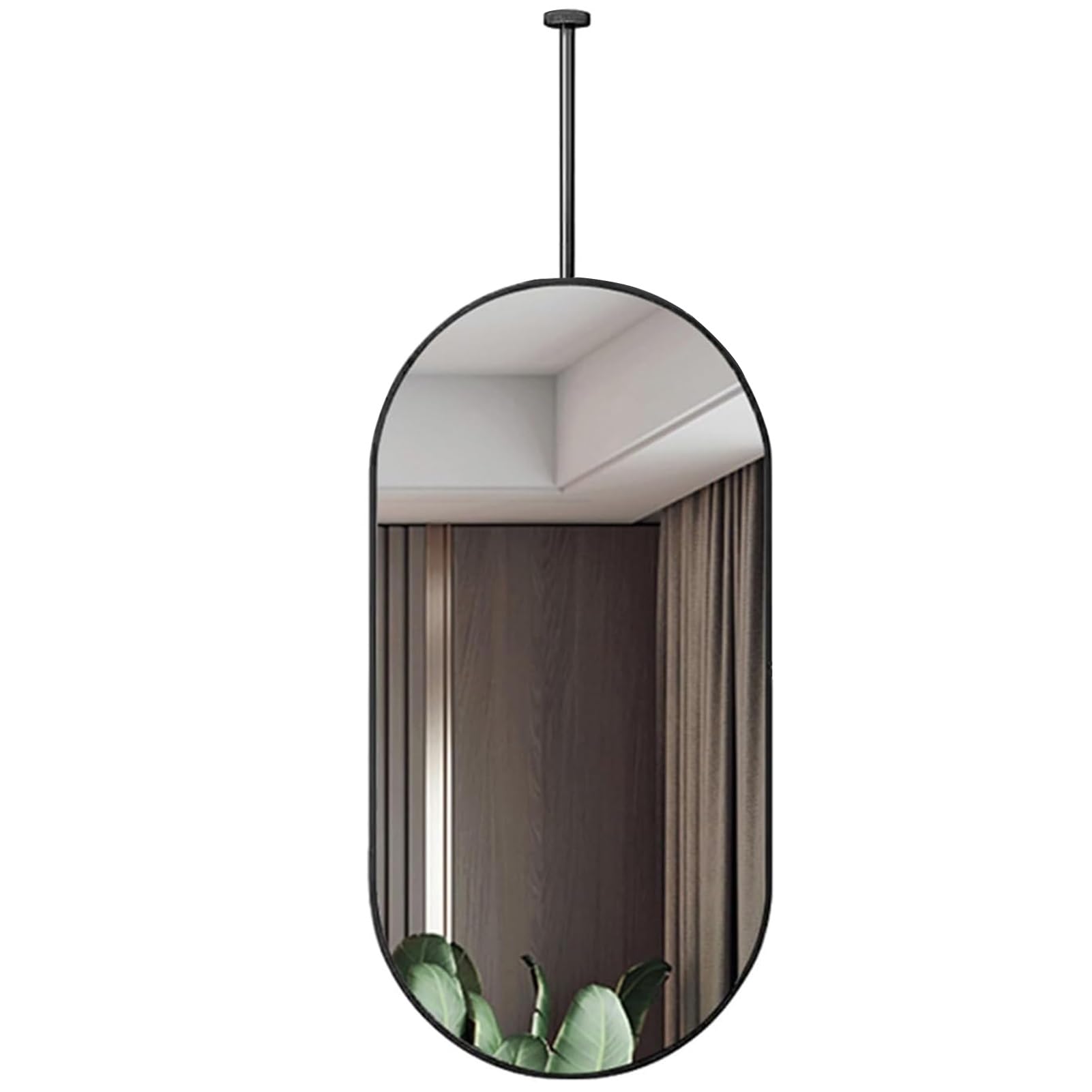 FGXHHS Black Oval Mirror, s Ceiling Mount for Washroom Suspend Metal Framed/Hanging Rod HD Mirror(40cmx70cm)