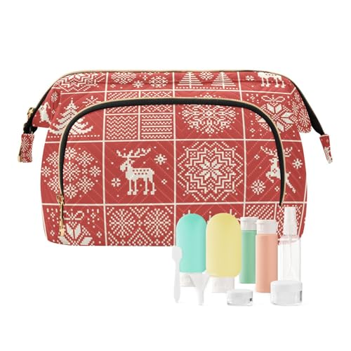 Borsa per il trucco con cerniera da toilette per donna per cambio monete per cosmetico plaid natalizio rosso a quadri 25.9 x 15 x 17 cm Plaid Di Natale