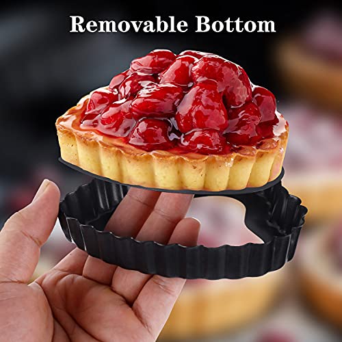 Qtoikce Mini Tart Pan Set For Baking,4-Pieces 4 Inch Small Heart-Shape Carbon Steel Tart Tins,Non-Stick Carbon Steel Quiche Pan With Removable Bottom For Quiche Cheese Cakes And Desserts #TOP4