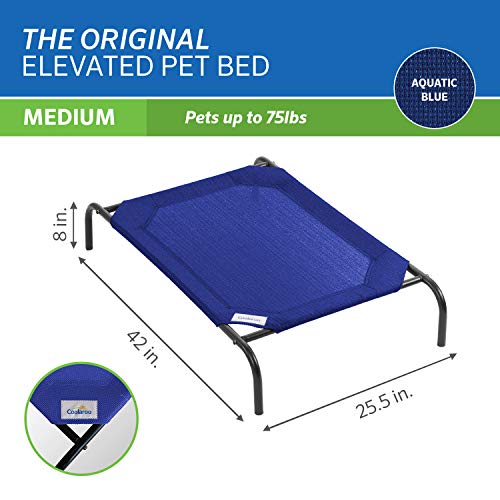 Image of Coolaroo Original Elevated Dog Bed - Breathable Off-The-Ground Pet Bed with Cooling Fabric, Joint Relief & Moisture-Resistant Fabric, 100% Recyclable, Easy Clean, Aquatic Blue, Medium