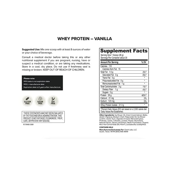 ONNIT Grass Fed Whey Isolate Protein Vanilla (30 Servings