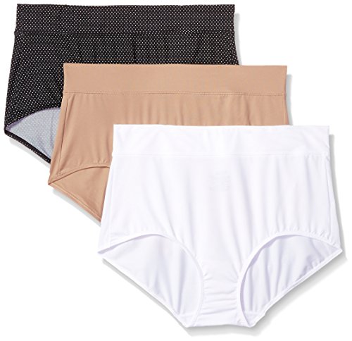Warner's Women's Blissful Benefits No Muffin Top 3 Pack Brief Panty, White/Toasted Almond/Black